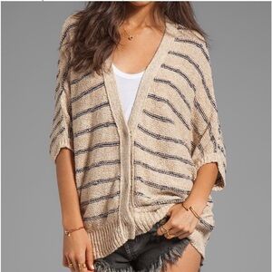 Free People Oversized Short-Sleeve Stripped Cardigan Size S